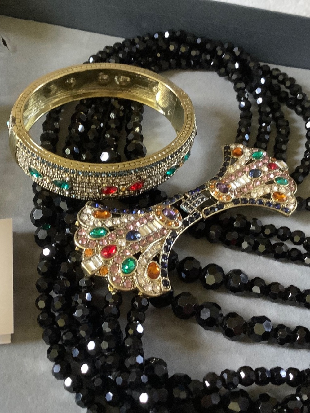 Heidi Daus Art Deco 5 Strand Crystal Necklace With Bracelet Black Multi OS